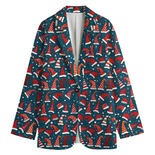 Christmas Santa Hats Pattern Print Women's Blazer