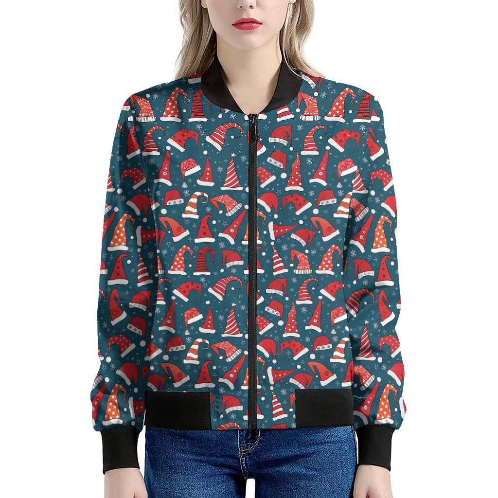 Christmas Santa Hats Pattern Print Women's Bomber Jacket