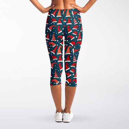 Christmas Santa Hats Pattern Print Women's Capri Leggings