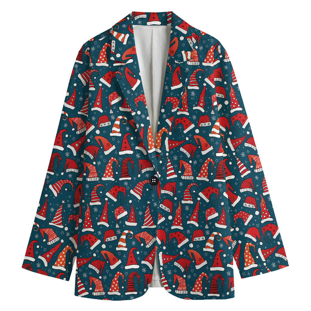 Christmas Santa Hats Pattern Print Women's Cotton Blazer