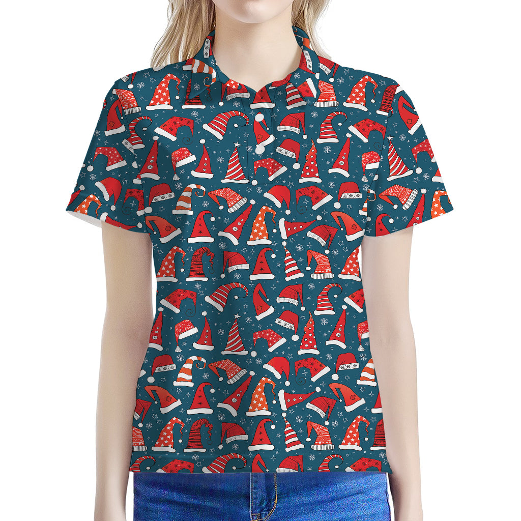 Christmas Santa Hats Pattern Print Women's Polo Shirt