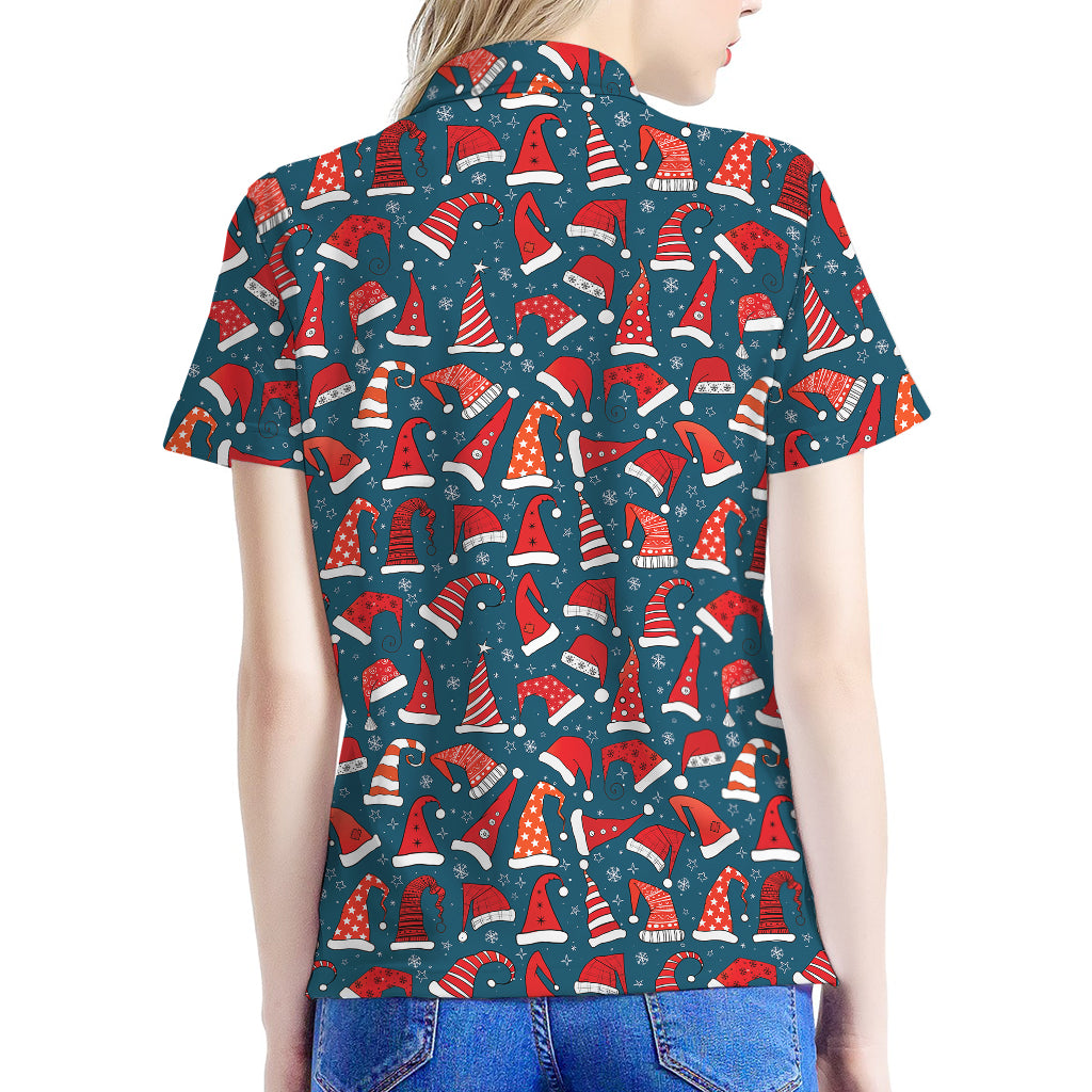 Christmas Santa Hats Pattern Print Women's Polo Shirt