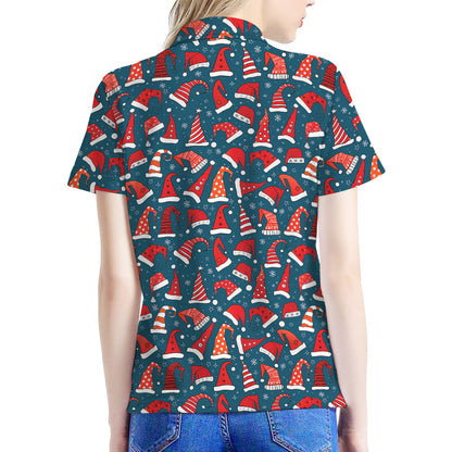 Christmas Santa Hats Pattern Print Women's Polo Shirt