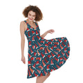 Christmas Santa Hats Pattern Print Sleeveless Knee Length Dress
