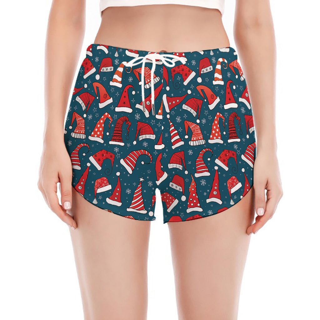 Christmas Santa Hats Pattern Print Women's Split Running Shorts