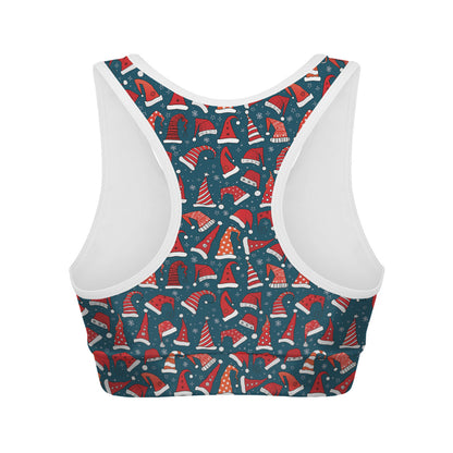 Christmas Santa Hats Pattern Print Women's Sports Bra
