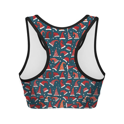 Christmas Santa Hats Pattern Print Women's Sports Bra