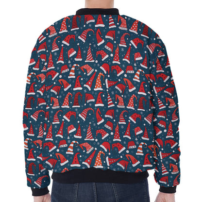 Christmas Santa Hats Pattern Print Zip Sleeve Bomber Jacket