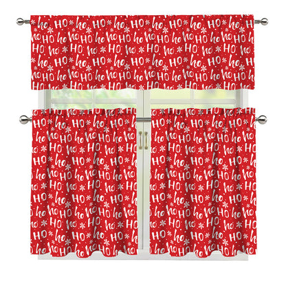 Christmas Santa Laugh Pattern Print 3 Piece Kitchen Curtains