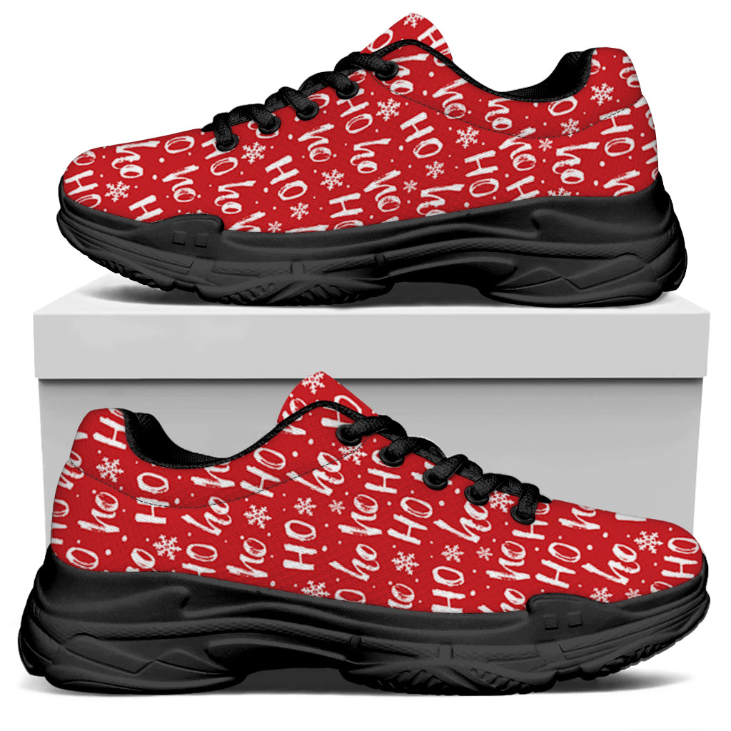 Christmas Santa Laugh Pattern Print Black Chunky Shoes