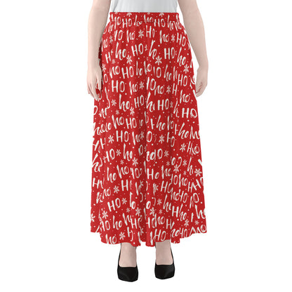 Christmas Santa Laugh Pattern Print Chiffon Maxi Skirt