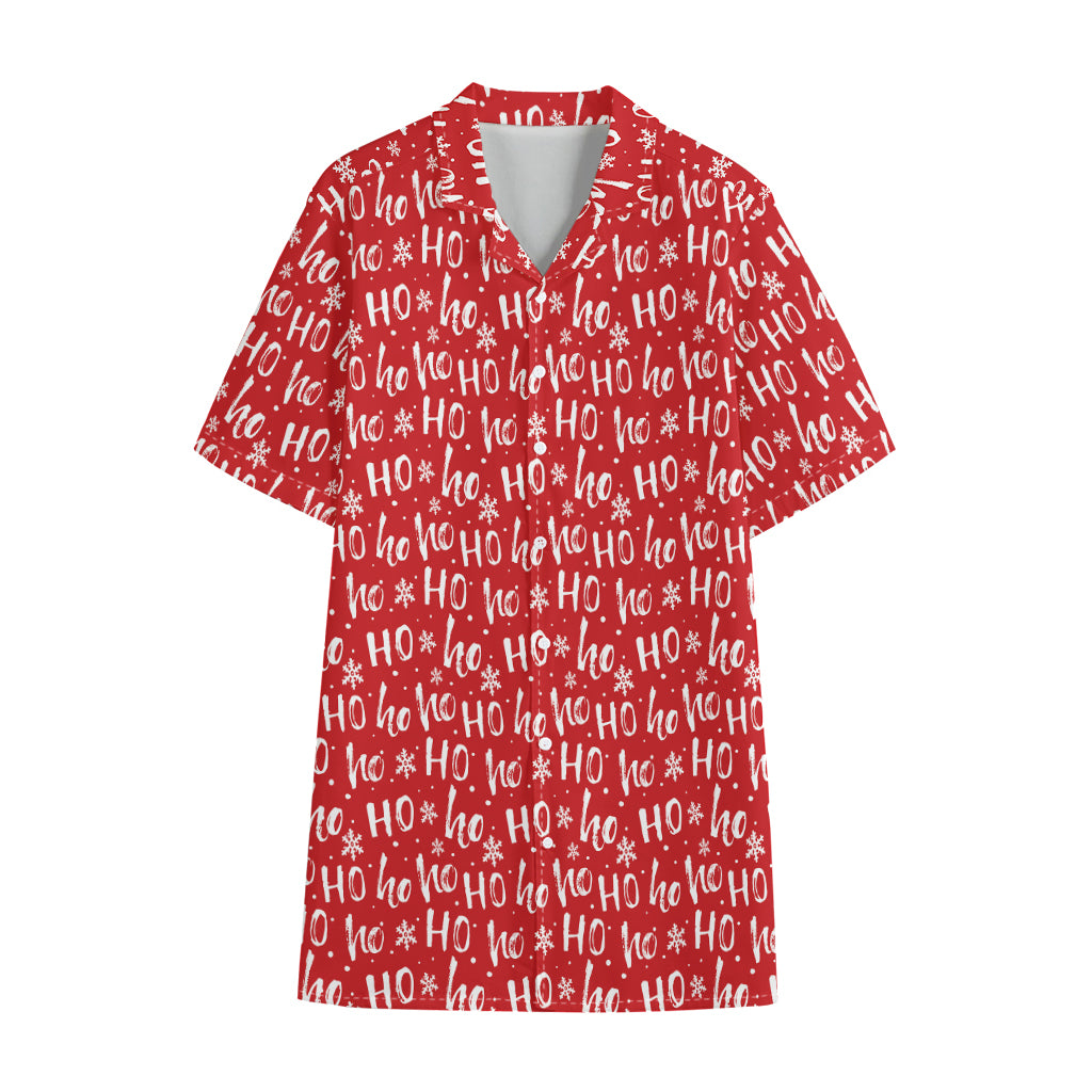 Christmas Santa Laugh Pattern Print Cotton Hawaiian Shirt