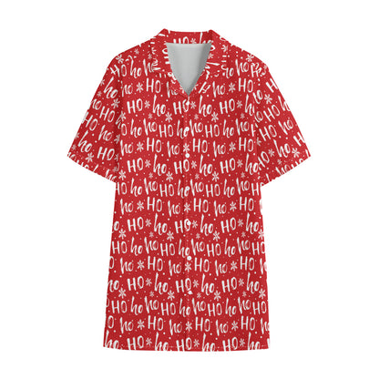 Christmas Santa Laugh Pattern Print Cotton Hawaiian Shirt