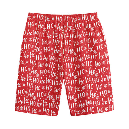 Christmas Santa Laugh Pattern Print Cotton Shorts