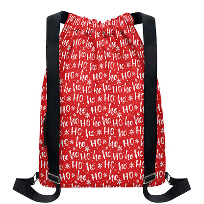 Christmas Santa Laugh Pattern Print Drawstring Backpack