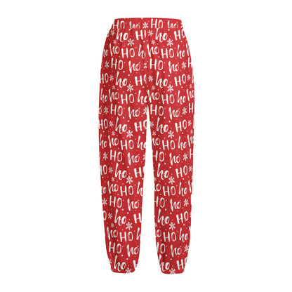 Christmas Santa Laugh Pattern Print Fleece Lined Knit Pants
