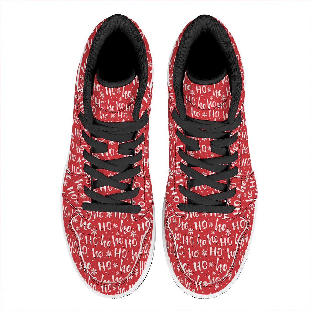 Christmas Santa Laugh Pattern Print High Top Leather Sneakers