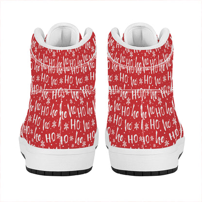 Christmas Santa Laugh Pattern Print High Top Leather Sneakers