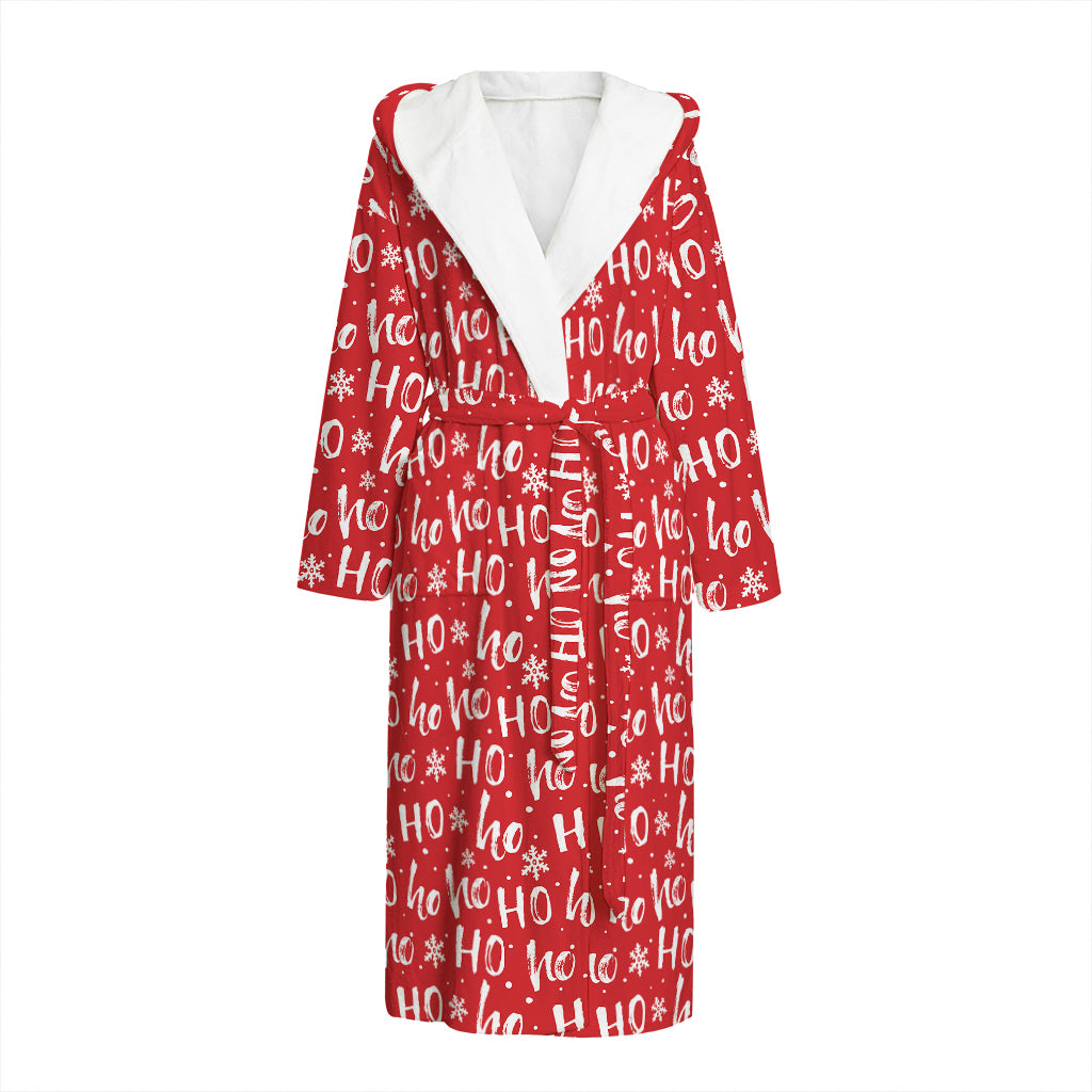 Christmas Santa Laugh Pattern Print Hooded Bathrobe