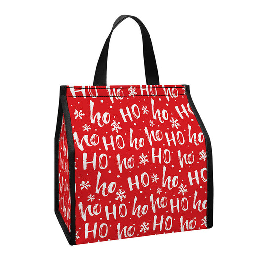 Christmas Santa Laugh Pattern Print Insulated Lunch Tote