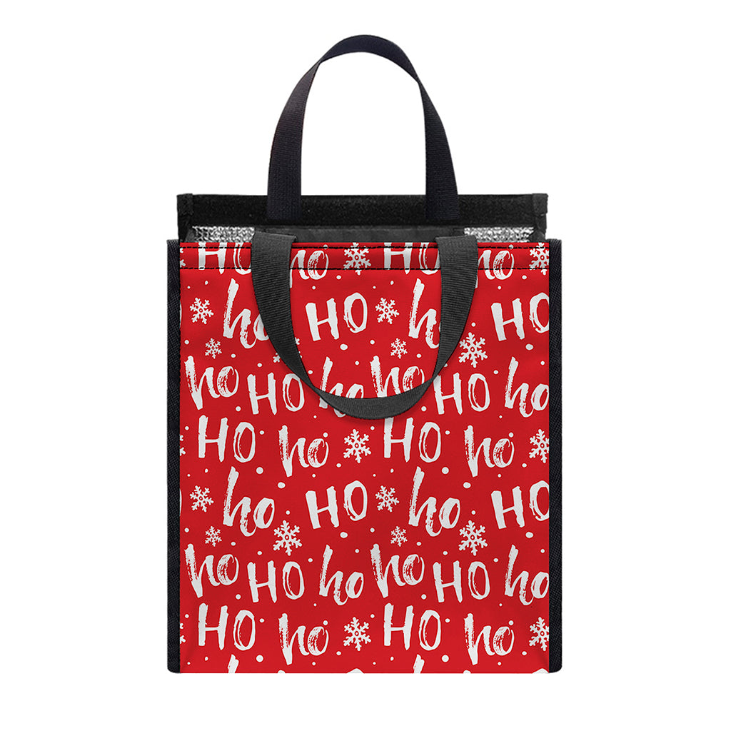 Christmas Santa Laugh Pattern Print Insulated Lunch Tote