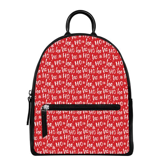 Christmas Santa Laugh Pattern Print Leather Backpack