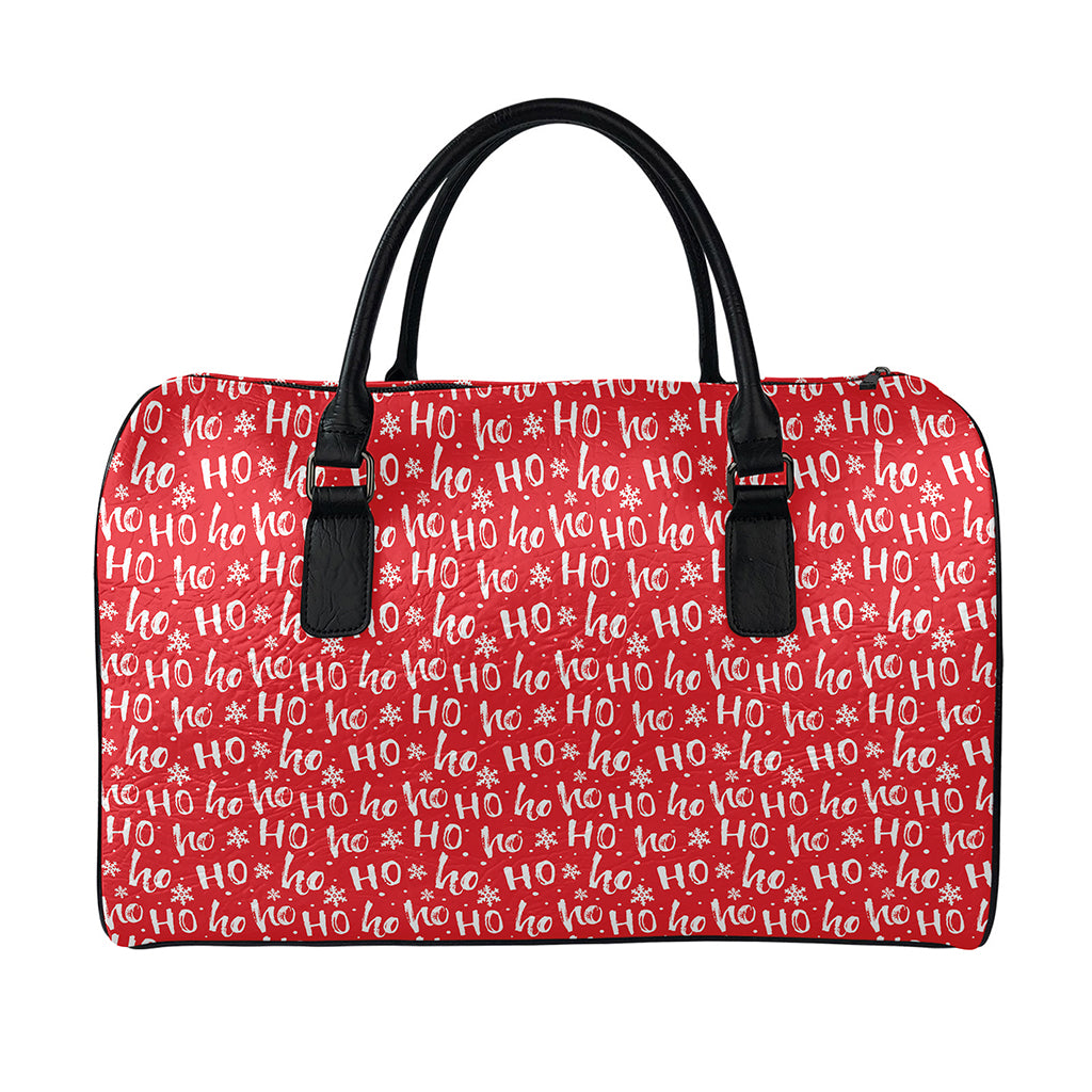 Christmas Santa Laugh Pattern Print Leather Duffle Bag