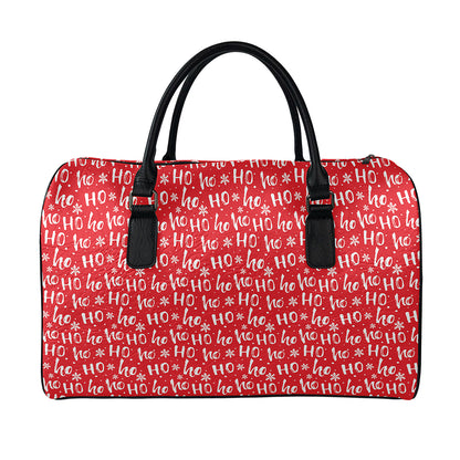 Christmas Santa Laugh Pattern Print Leather Duffle Bag
