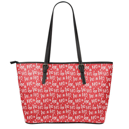 Christmas Santa Laugh Pattern Print Leather Tote Bag
