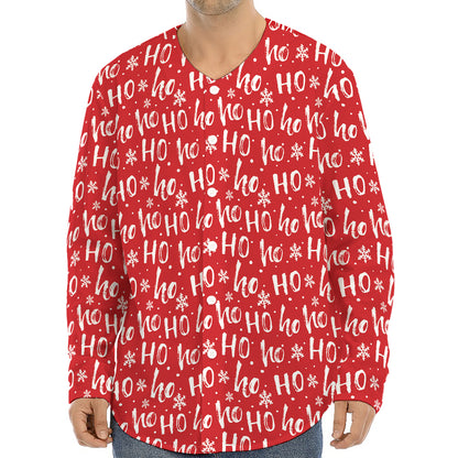 Christmas Santa Laugh Pattern Print Long Sleeve Baseball Jersey