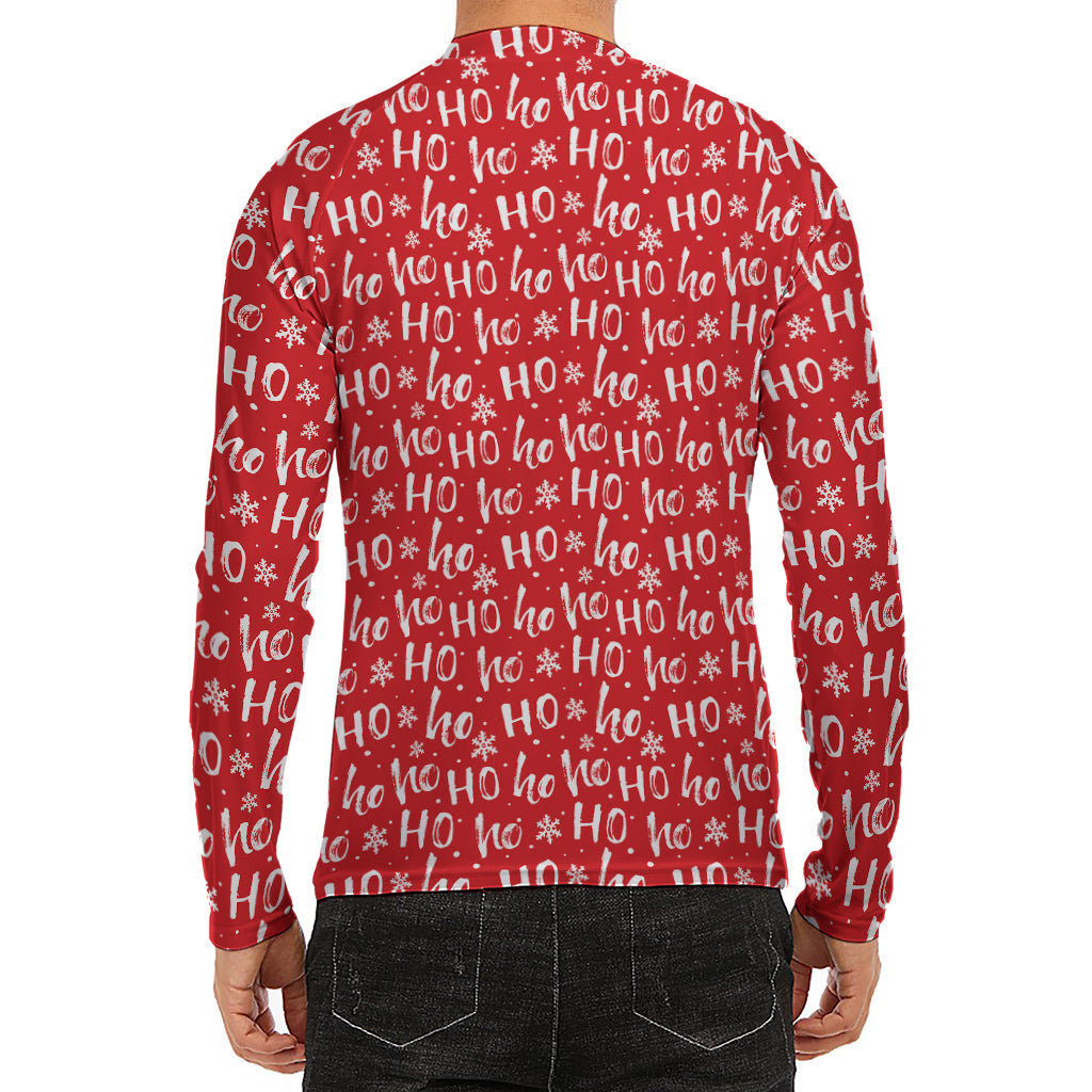 Christmas Santa Laugh Pattern Print Men's Long Sleeve Rash Guard