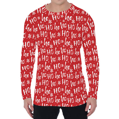 Christmas Santa Laugh Pattern Print Men's Long Sleeve T-Shirt