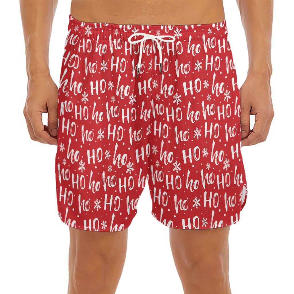 Christmas Santa Laugh Pattern Print Men's Split Running Shorts