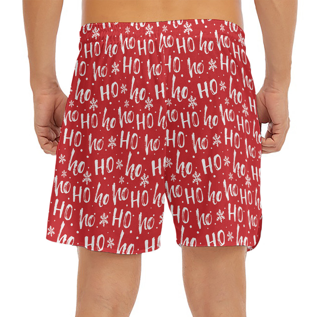 Christmas Santa Laugh Pattern Print Men's Split Running Shorts
