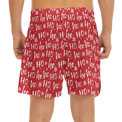 Christmas Santa Laugh Pattern Print Men's Split Running Shorts