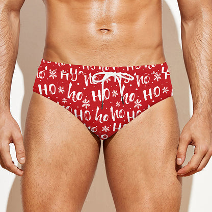 Christmas Santa Laugh Pattern Print Men's Swim Briefs