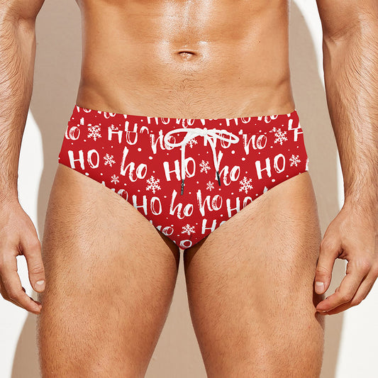 Christmas Santa Laugh Pattern Print Men's Swim Briefs