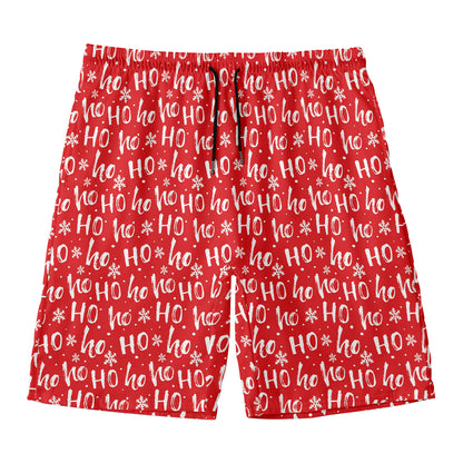 Christmas Santa Laugh Pattern Print Men's Swim Trunks