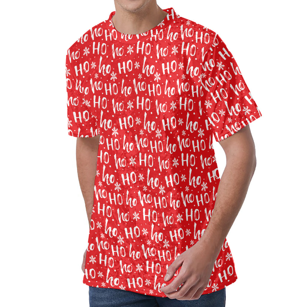 Christmas Santa Laugh Pattern Print Men's Velvet T-Shirt