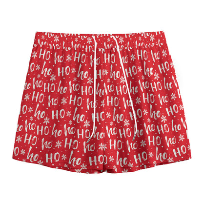 Christmas Santa Laugh Pattern Print Mesh Shorts