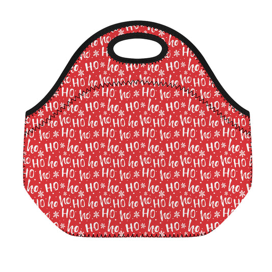 Christmas Santa Laugh Pattern Print Neoprene Lunch Bag