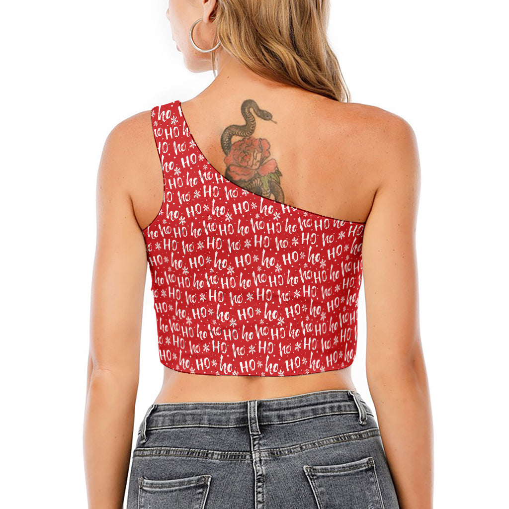 Christmas Santa Laugh Pattern Print One Shoulder Crop Top