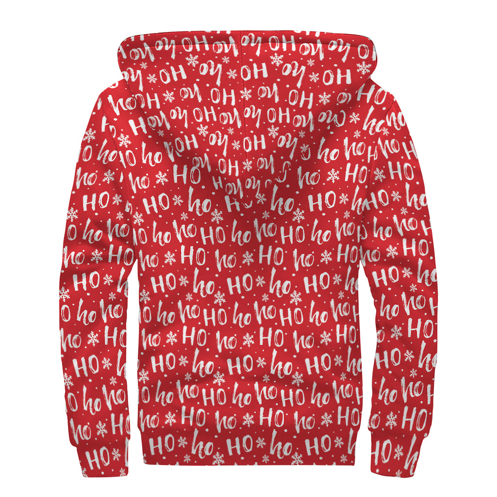 Christmas Santa Laugh Pattern Print Sherpa Lined Zip Up Hoodie