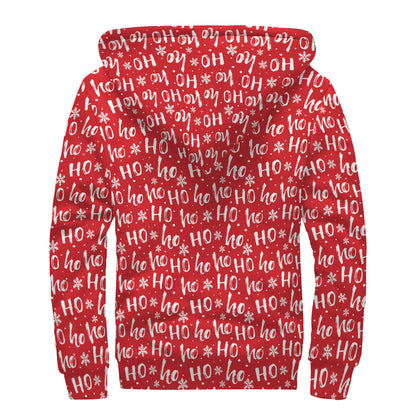 Christmas Santa Laugh Pattern Print Sherpa Lined Zip Up Hoodie