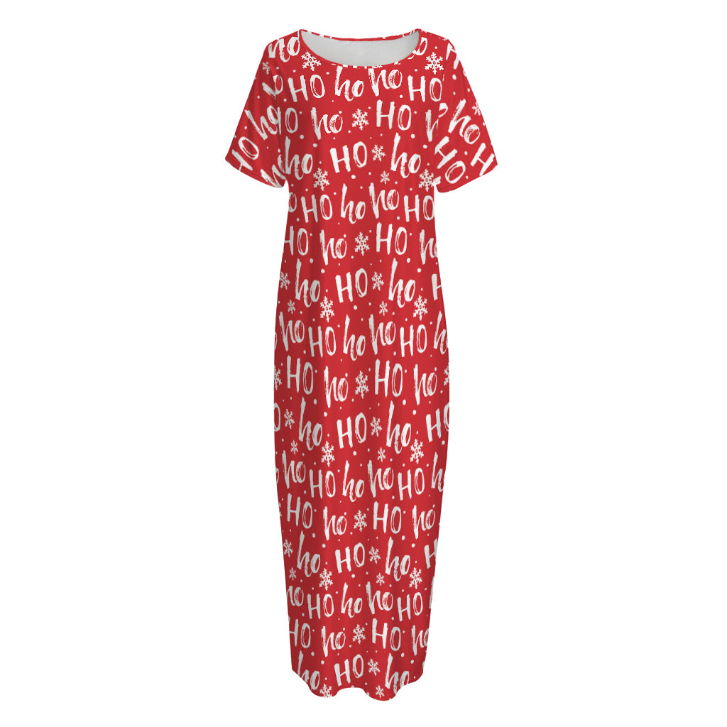 Christmas Santa Laugh Pattern Print Short Sleeve Long Nightdress