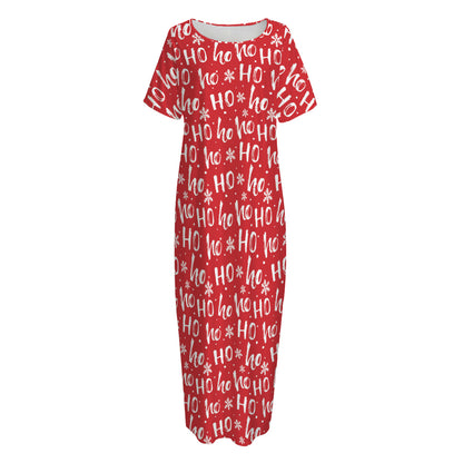 Christmas Santa Laugh Pattern Print Short Sleeve Long Nightdress