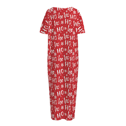 Christmas Santa Laugh Pattern Print Short Sleeve Long Nightdress