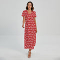Christmas Santa Laugh Pattern Print Short Sleeve Maxi Dress
