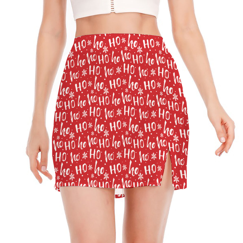Christmas Santa Laugh Pattern Print Side Slit Mini Skirt