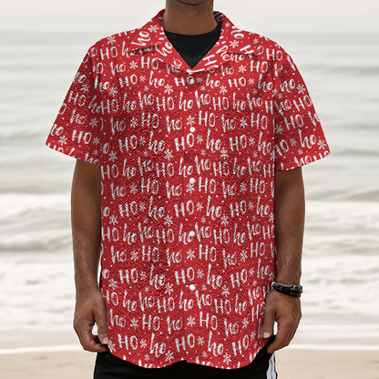 Christmas Santa Laugh Pattern Print Textured Short Sleeve Shirt